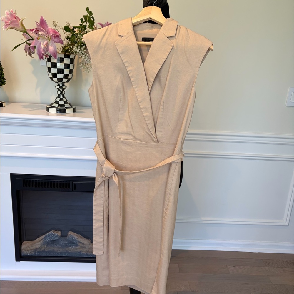 Ann Taylor Beige Sleeveless Wrap-Style Dress